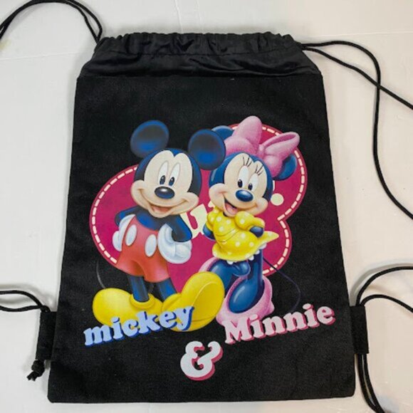 Disney Mickey & Minnie Mouse Black Drawstring Backpack - Picture 2 of 4